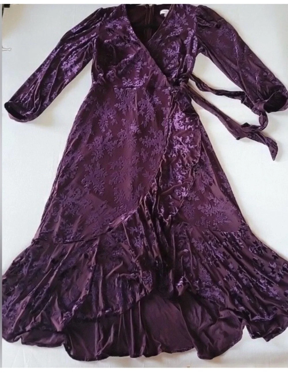 Calvin Klein Purple Velvet Burnout Wrap Midi Dress - Picture 3 of 10